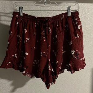 Flowy, floral shorts. Red/maroon. Large. Lightly worn.